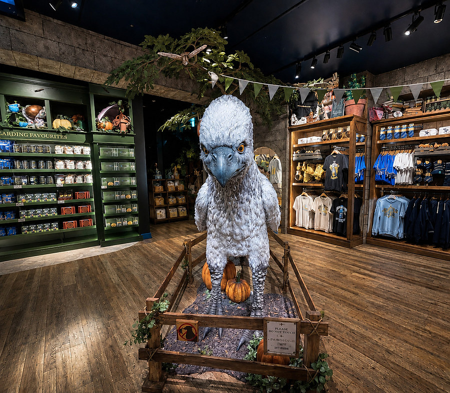 Owl display at a Harry Potter and Wizarding World merchandise store in Shibuya